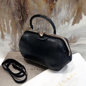$6700 Bvlgari Hypnotic Black Lizard Serpenti Gemstone Shoulder Bag